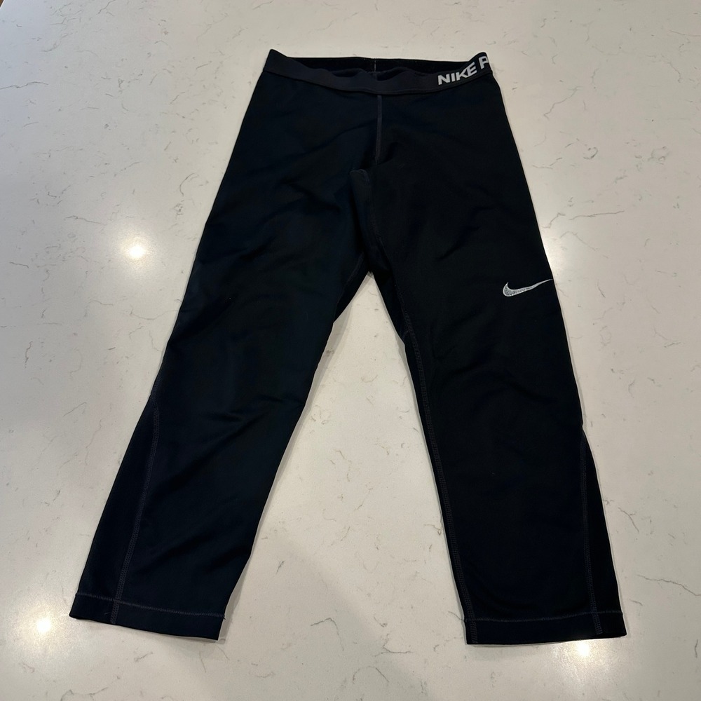 Nike Pro Dri-FIT Women Black Cropped Leggings Athletic Tights Size M 589366-010
